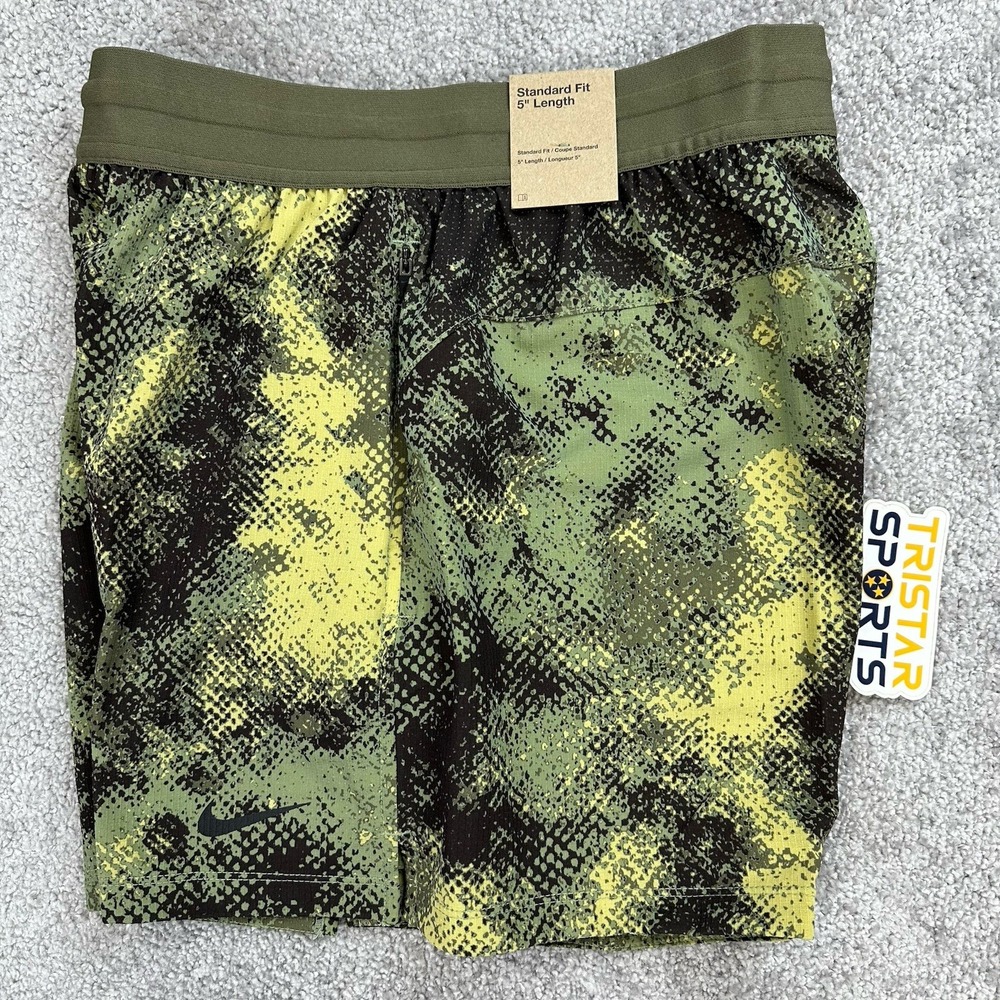 Nike Dri-Fit Training Shorts Mens Size Small Green Black Camo 5" FZ0740-386